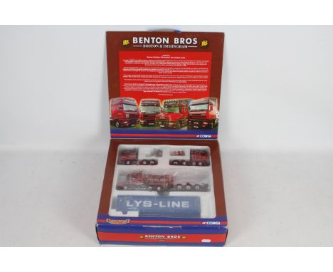 Corgi - A limited edition 1:50 scale Benton Bros truck set with a Scania T Topline, DAF XF Super Space Cab, Scania Topline an