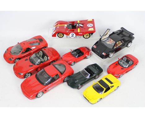 Bburago - Maisto - Danbury Mint - 9 x unboxed cars in 1:24 and 1:18 scale including Corvette C3, Dodge Viper Ferrari 312P and