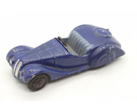 Dinky - A rare 1946 issue Frazer-Nash BMW in dark blue with light blue seats, smooth wheel hubs and a solid steering wheel an