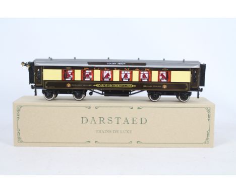 Darstaed - A boxed Darstaed 'Trains De Luxe' O Gauge tinplate 'Golden Arrow' Pullman Parlour 3rd Coach in umber and cream 'Ca