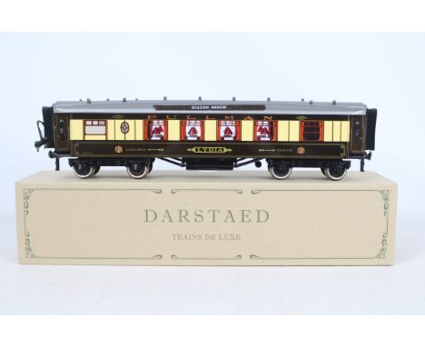 Darstaed - A boxed Darstaed 'Trains De Luxe' O Gauge tinplate 'Golden Arrow' Pullman Kitchen 1st Car 'Lydia' in umber and cre