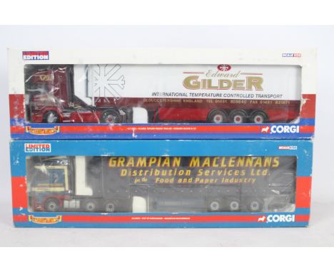 Corgi - 2 x limited edition 1:50 scale trucks, a Scania Topline Fridge Trailer in Edward Gilder &amp; Co livery number 91 of 