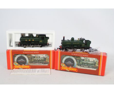 Hornby - a set of two 0 - 6 - 0 - 'Pannier Tank' models. A boxed OO Gauge Class 57XX - 0 - 6 - 0 - Tank engine with vacuum pi