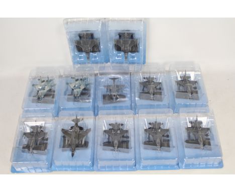 Hachette - 12 x bubble packed Military Aircraft in 1:100 scale including F-16CJ Fighting Falcon x 8, MIG-29 SMT x 2, and a Mc