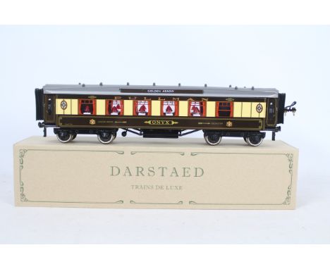 Darstaed - A boxed Darstaed 'Trains De Luxe' O Gauge tinplate 'Golden Arrow' Pullman Parlour 1st Coach in umber and cream 'On