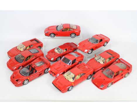 Bburago - Guiloy - Maisto - 10 x unboxed 1:18 scale Ferrari models including 250 GTO, 550 Maranello, F50 and other similar mo