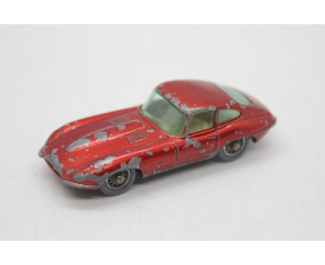 Matchbox - An unboxed Jaguar E Type Coupe in the rarer combination of a lighter shade of red with grey tyres and green glazin