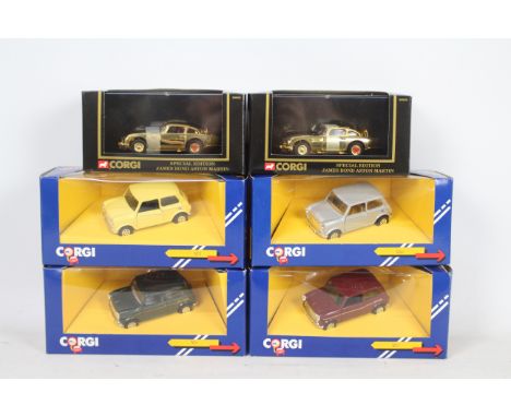 Corgi - James Bond - 6 x boxed cars including 2 x special edition James Bond gold Aston Martin DB5 models # 96656 and 4 x Min