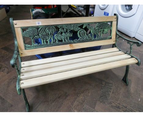 A new metal ended child's garden bench with animal back 