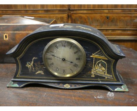 A mantel clock in blue lacquered chinoisserie case 