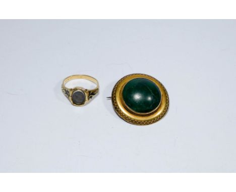 19th century 18ct gold memorial ring with black enamel decoration with inscription dated 1854 and a 19th century circular mal