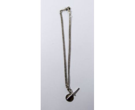 Hallmarked silver Albert chain with T-bar, silver curb chain bracelet with heart shaped locket, a fob and an adjustable bangl