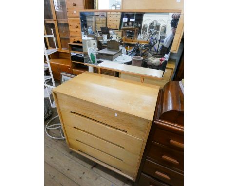 A Stag light oak dressing chest fitted four long drawers and mirror, a matching four drawer chest and a matching three drawer