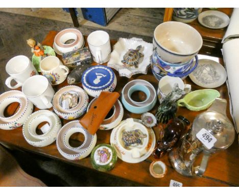 Pieces of Poole Pottery, glass paperweights, coffee pot etc 