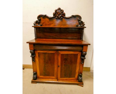 Victorian mahogany chiffonier fitted rawer and cupboards with shelf back on barley twist columns 3'6 wide 