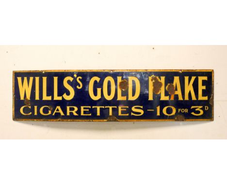 Pre-War enamel Will's gold flake cigarette sign 3' wide 9" high 