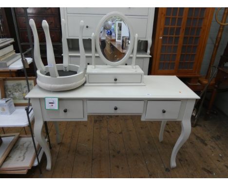 A modern cream painted kneehole dressing table fitted three drawers standing on cabriole legs together with a freestanding dr