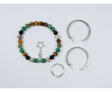 A collection of Thomas Sabo jewellery to include a pair of silver hooped earrings, an evil eye ring and a beaded bracelet wit
