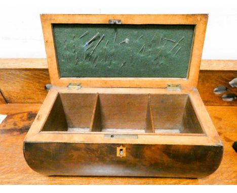 Victorian mahogany sarcophagus shaped three division tea caddy 
