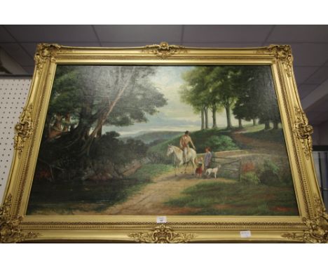 Oil on board "Man on Horseback" landscape - R Kitchen FRSA
