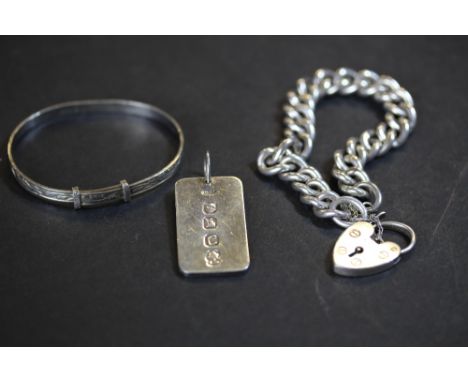 Silver bracelet, bangle &amp; ingot pendant 61.5g