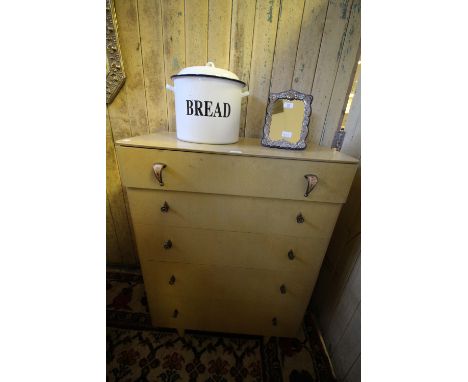 1950's light oak effect chest of drawers - enamel effect handles