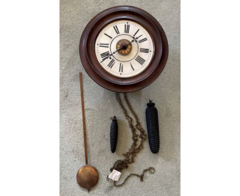 Vintage wall hanging chain driven clock, dial width 17.5cm.