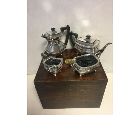 Large Mahogany Cased Four piece tea/water service, all matching hallmarks except one year difference to one item, with retail