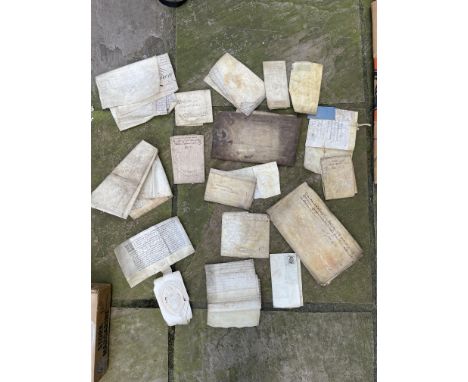 Box of vintage Vellum deeds, mixed eras from 18th and 19th c.