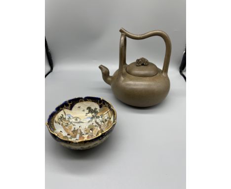 Japanese gilded bowl and Yixing tea pot (Teapot has restoration to the handle).