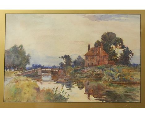 J Horton Snell - The Lock Gate, watercolour wash, signed lower left, 30x45cm