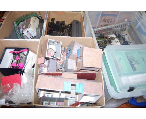 Four boxes containing a quantity of mixed 00 gauge lineside accessories, and track, also sold with two radio controlled helic