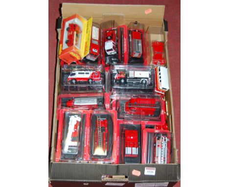 One tray containing a quantity of Del Prado and Solido and other emergency services fire engines, examples to include a 1929 
