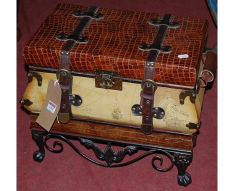 A contemporary leather clad hinge top book chest, width 45.5cm