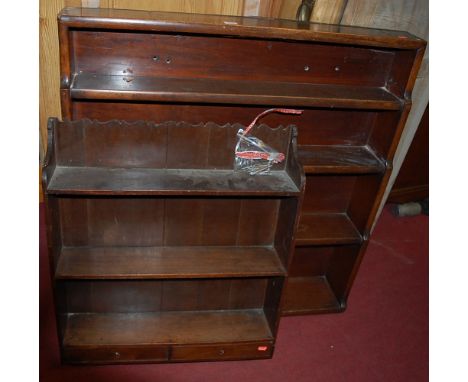 A 19th century mahogany waterfall open bookshelf, width 92.5cm, together with a further 19th century mahogany three-tier hang