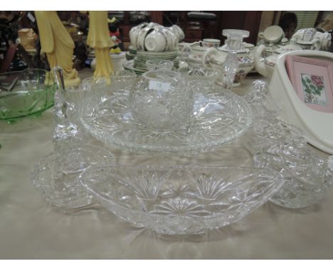 A selection of cut glass including candlestick, bowl and vase etc