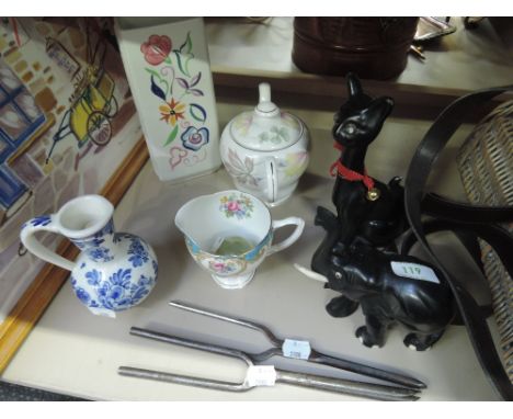 A Shelley 'Columbine' tea pot, a Grafton 'Cheltenham' milk jug, a Poole vase, glove strechers etc