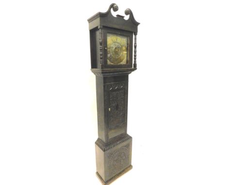 A 19thC and later longcase clock, the brass dial with Roman numerals, thirty hour, four pillar movement, in ebonised case, 20