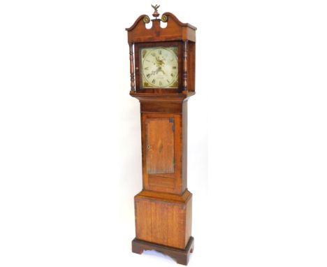 R. Camm Stroud.  A mid 19thC longcase clock, the square dial painted with a pheasant, flowers etc., thirty hour movement, in 