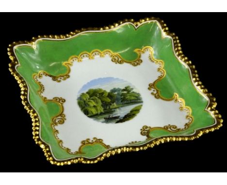 A Flight Barr and Barr Worcester porcelain square section dish, decorated with a scene of The Duke of Buccleugh's Villa, with