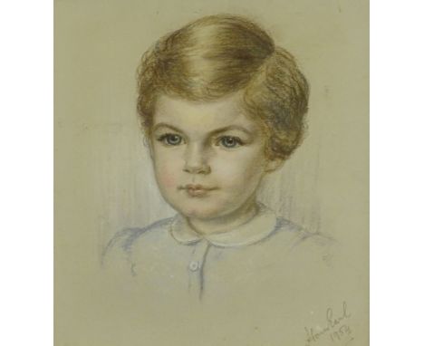 Honor Earl (1901-1996). Head Shoulders portrait of a Young Child, pastel, signed and dated 1954, 34cm x 29cm. 