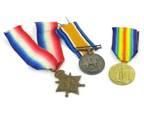 Three First World War medals, awarded to a Second Airman AJ Clapham of the Royal Flying Corp, the 14-15 Star, the 1914-18 med