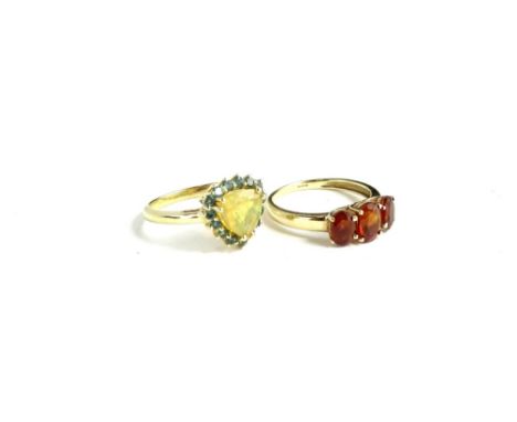 Two 9ct gold dress rings, to include a 9ct gold Medrine citrine dress ring, and an Ethiopian opal and orissa alexandrite dres