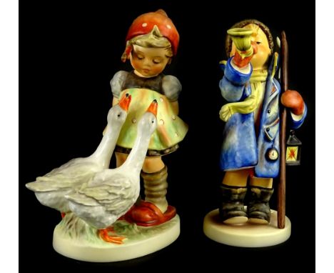 Two large Goebel Hummel figurines, one modelled in the form of a lady with geese, limited edition No. 40/200 and another of a