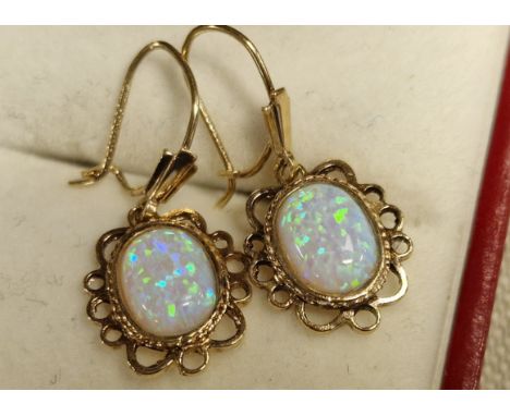 9ct Gold &amp; Opal Pair of Drop Earrings