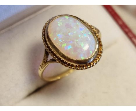 9ct Gold &amp; Opal Dress Ring, size L+0.5