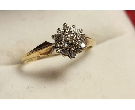 9ct Gold &amp; Diamond Cluster Ring, size K 