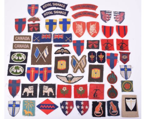 Quantity of WW2 and Later British Cloth Formation Signs, including a number of facing pairs of formation signs, embroidered C