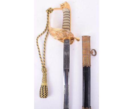 EIIR Royal Navy Officers Dress Sword by Wilkinson with crowned EIIR cipher and fouled anchor amidst oak leaves, back edge sta