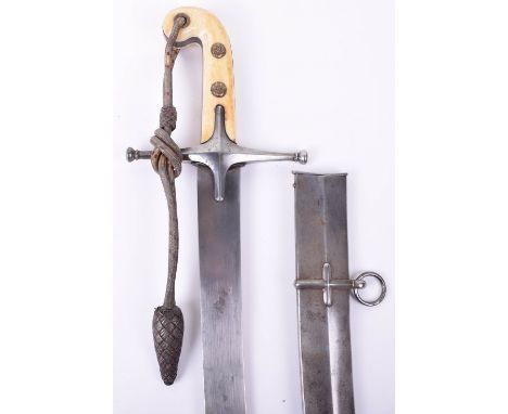 ^ British Officers Mameluke Dress Sword, plain curved single edge blade with false edge, iron crosspiece and grip strap, 2 pi